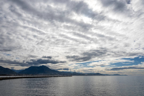 Sky for background, sky and cumulus clouds. Bright blue sky and light of the sun. Beautiful landscape