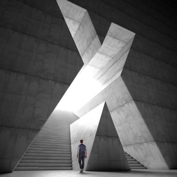 A man is carefully walking up a set of steps on a dark night, surrounded by the quiet atmosphere and a gentle breeze that fills the air