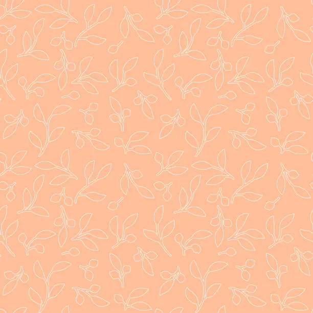 Vector illustration of Delicate floral vine leaves seamless pattern with hand drawn plants elements for textile or wallpaper, scrapbook paper. Peach fuzz color 2024 vector background