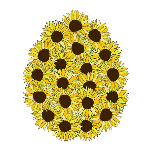 Vector illustration of Yellow sunflower Easter egg background, hand drawn floral elements for spring holiday Vector illustrations for card or invitations, surface design
