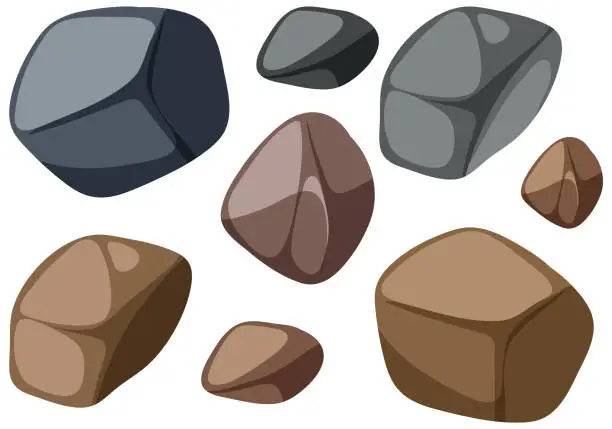 Vector illustration of Collection of various shaped and colored stones