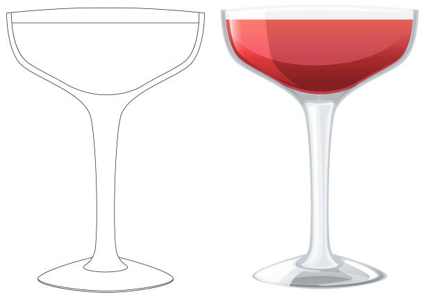очерченные и цветные бокалы для вина рядом. - barware stock illustrations