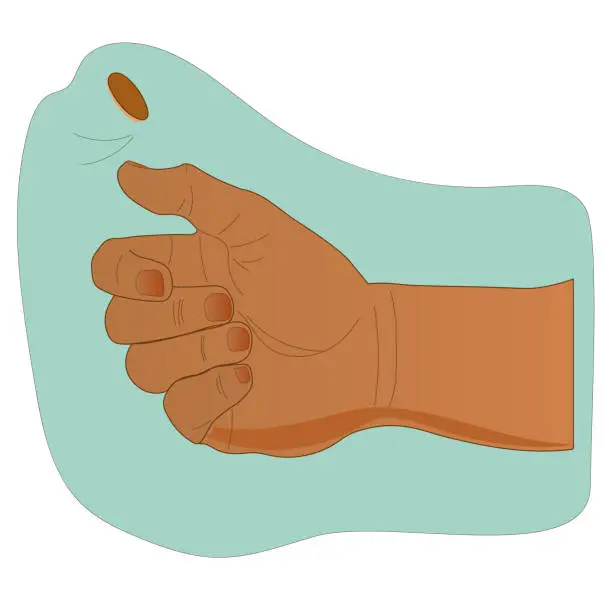 Vector illustration of human hand tossing a coin