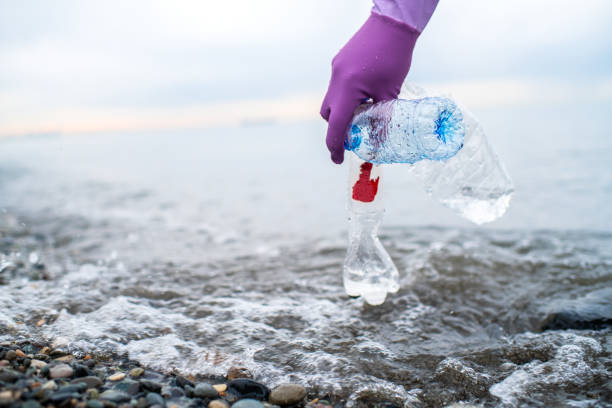 istock Man picking up plastic garbage on a sea shore. Plastic pollution and global ocean ecological and environment problems concept. 2085772447