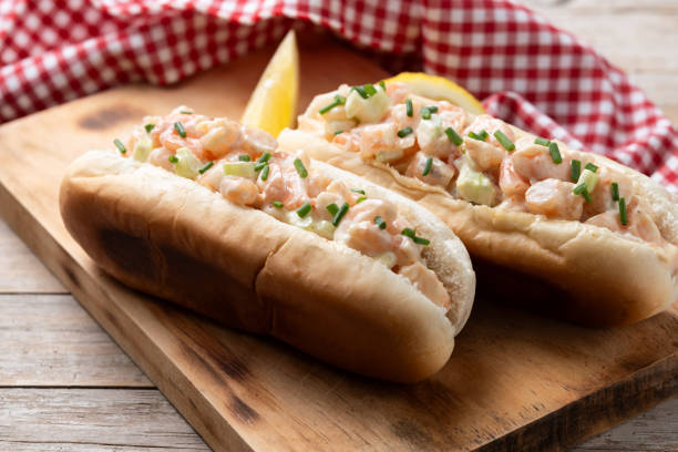 istock Lobster roll on wooden table 2085810227
