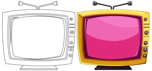 Vector illustration of Two vintage TVs with colorful screens and antennas