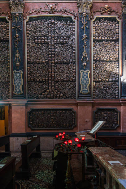 The inside of this creepy church with skulls decorating the walls, Milan, Lombardia, Italy