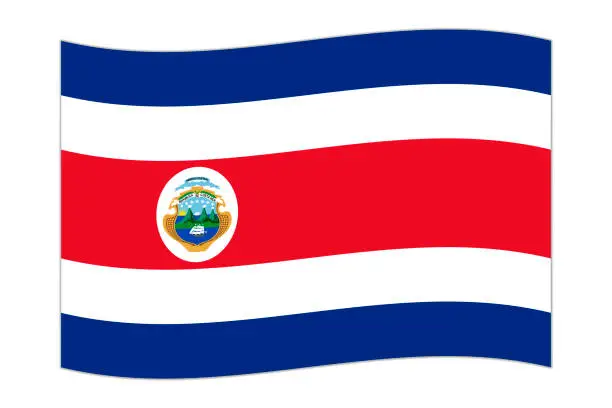 Vector illustration of Waving flag of the country Costa Rica. Vector illustration.