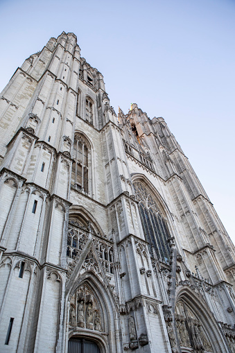 The western facade of St Michael and St Gudula Cathedral, Brussels in springtime