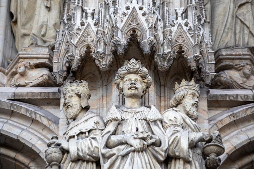 Brabo fountain in front of the town hall on the Great Market Square of Antwerp, Belgium