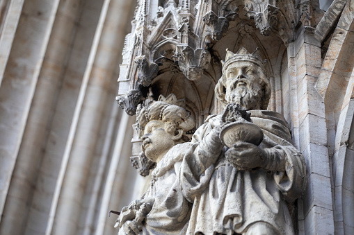 Sculptures by the central portal of St Michael and St Gudula Cathedral, Brussels