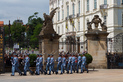 The changing of the guards ceremony in Prague castle,Czech Republic