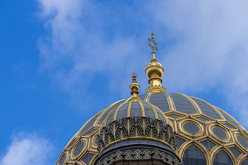 View from the Trekhsvyatitelskaya street in Kiev on the Mikhailovsky Golden-domed Cathedral in autumn