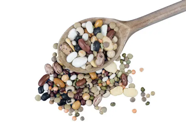 Dried Legumes mixed  on a wooden spoon