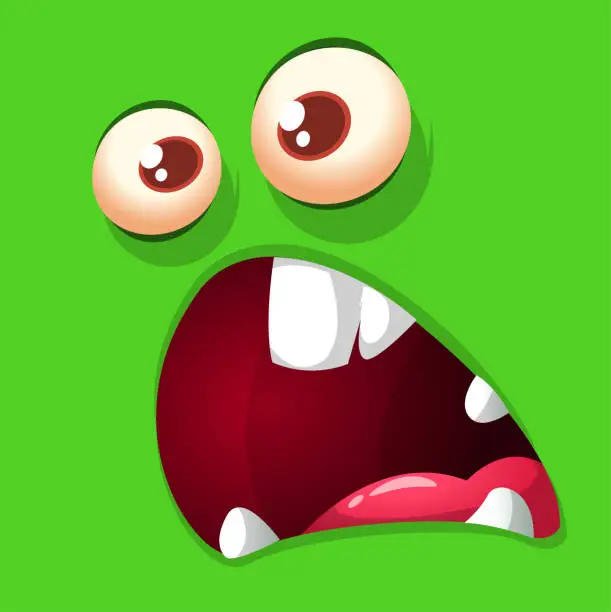 Vector illustration of Cartoon monster face. Vector Halloween monster avatar with funny face expressions. Isolated.