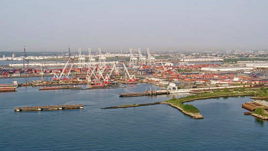 Aerial view of Port Jersey in Bayonne, New Jersey, USA.