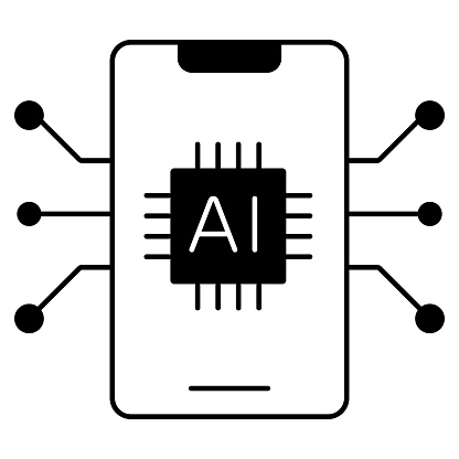 AI Powered App Development Icon. Revolutionizing Applications. App Development with AI Icon. Innovating Software Solutions. Smart App Creation Icon. Harnessing the Power of AI. Editable Stroke Icon.