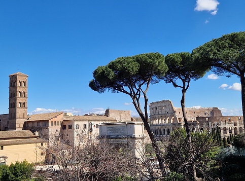Exterior Architectural Sights of The Roman Colosseum (Colosseo Romano) in Rome, Lazio Province, Italy.