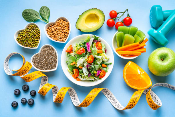 istock Healthy food and exercising background. 2086017613