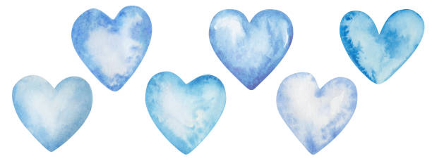 istock Watercolor set of illustrations. Hand painted hearts in blue color. Blank template backgrounds. Love, dating, couple elements. Abstract water, sea, sky. Isolated clip art for Valentine's Day 2086019724