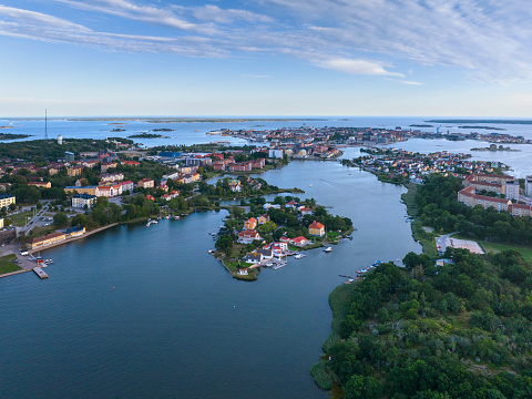 Aerial view of the coastal city Karlskrona in the Blekinge region of Sweden.