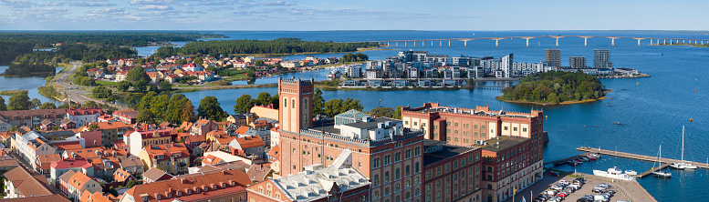 Aerial view of downtown Kalmar on the Baltic Sea coast of Sweden.