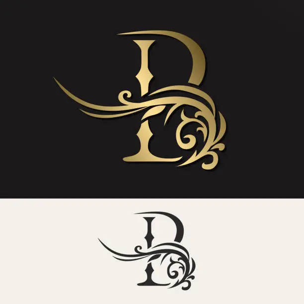 Vector illustration of Elegant Letter B. Art Logo Design. Refined lines. Vintage Template. Creative  Emblem for Business Card, Badge, Label, Boutique Brand, Hotel, Restaurant, Heraldic. Gold monogram. Vector Illustration