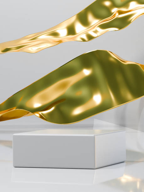 istock White podium scene with golden fabric folds 2086102624