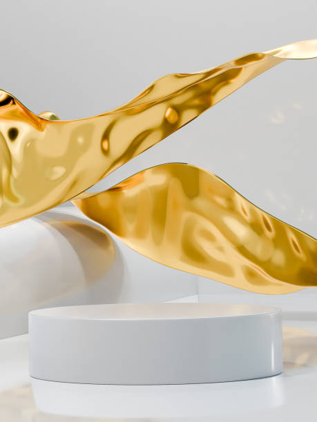 istock White podium scene with golden fabric folds 2086107875