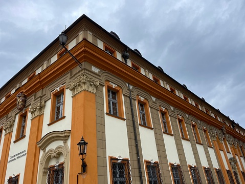 The orange building of the Pastoral Center of the Wroclaw Archdiocese on Tumsky Island