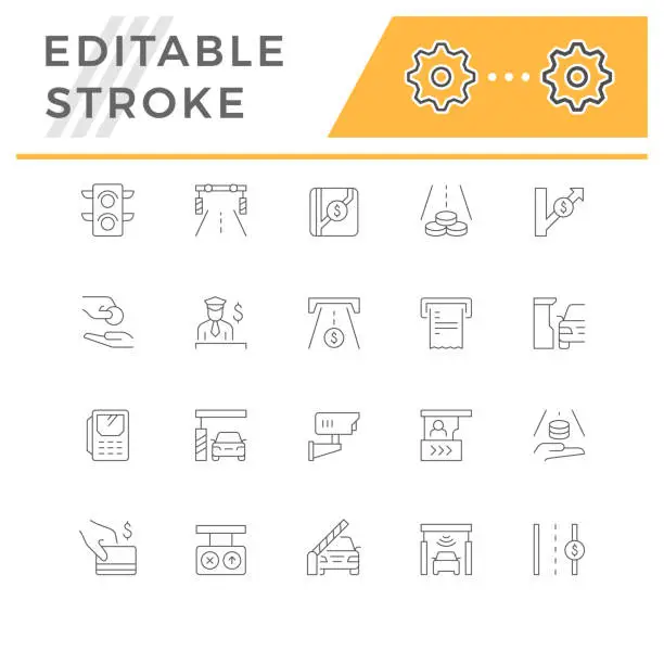 Vector illustration of Set line icons of toll road