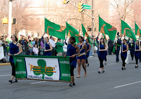 Indianapolis, IN, USA-March 17,2009:Cathedral High School students marching at St Patrick Day Parade