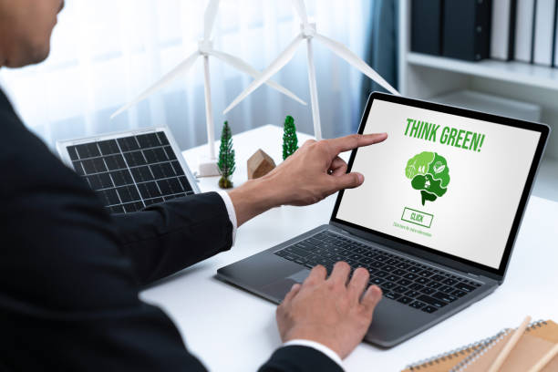 istock Businessman working in office developing plan on alternative energy. Gyre 2086163083