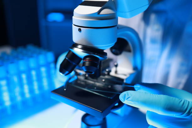 A talented scientist sits in his lab while using a microscope to look for microscopic organisms in a test sample, microscope It is used by researchers to find new medicines to treat people. un científico talentoso se sienta en su laboratorio mientras usa un microscopio para buscar organismos microscópicos en una muestra de prueba, el microscopio es utilizado por los investigadores para encontrar nuevos medicamentos para tratar a las persona