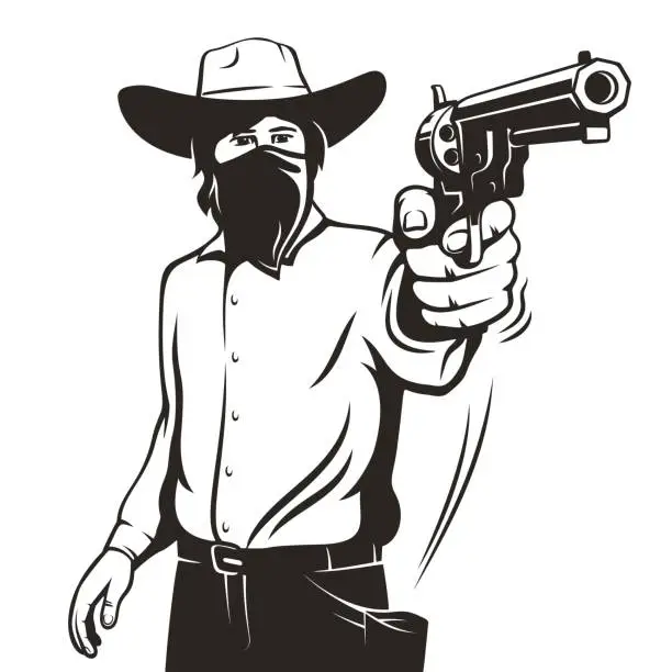 Vector illustration of Gunslinger in Action During Wild West Showdown