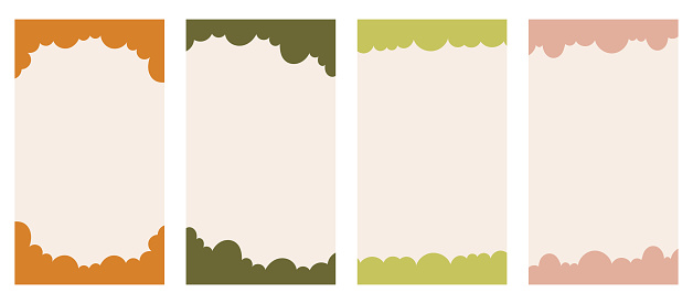 Set of different shapes for headers and footers in vertical stories, promo site. Ornamental frame separator enhancing creative design in a vector flat style. Earth-toned Boho-inspired colors.