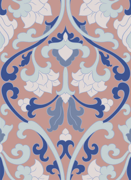 Blue and beige floral pattern. vector art illustration