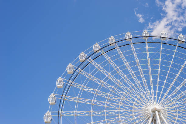 Part of ferris wheel in white color against summer blue sky, in Vrnjacka Banja, Serbia