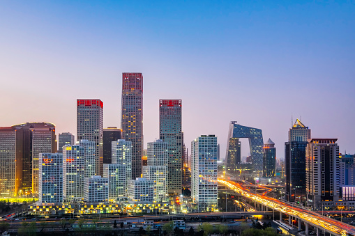 High View Night Scenery of the Urban Skyline in Beijing, China