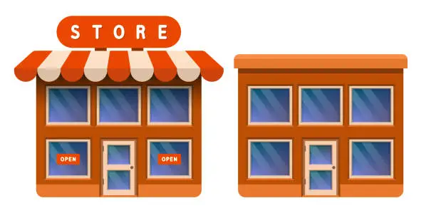 Vector illustration of Two-story store. Vector 3D clipart isolated on white background.