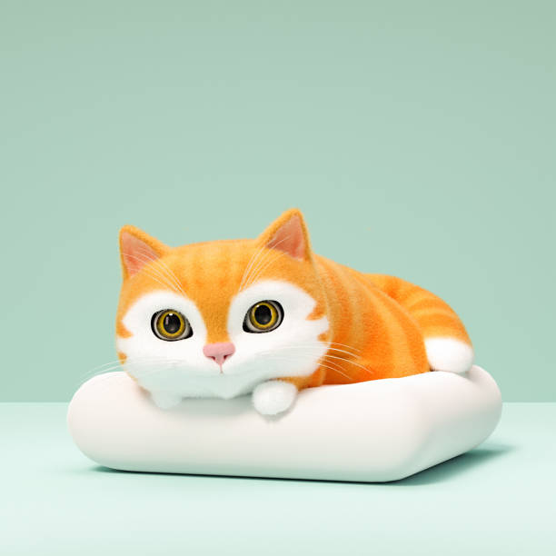 istock Tired cat lying on pillow. 3d cartoon character 2086219646