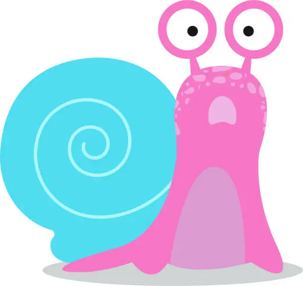 Vector illustration of A cute surprised snail. A Cartoon Character. Vector stock illustration
A cute, surprised snail with a rolled-up shell. Kawaii cartoon character. Vector illustration.