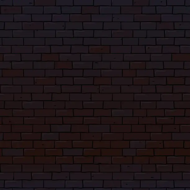 Vector illustration of Seamless pattern, Red brick wall, night alley. Vector illustration in flat style. For wallpaper, fabric, wrapping, background.