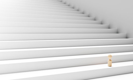 Digitally generated image showing a ladder leading to a blue sky