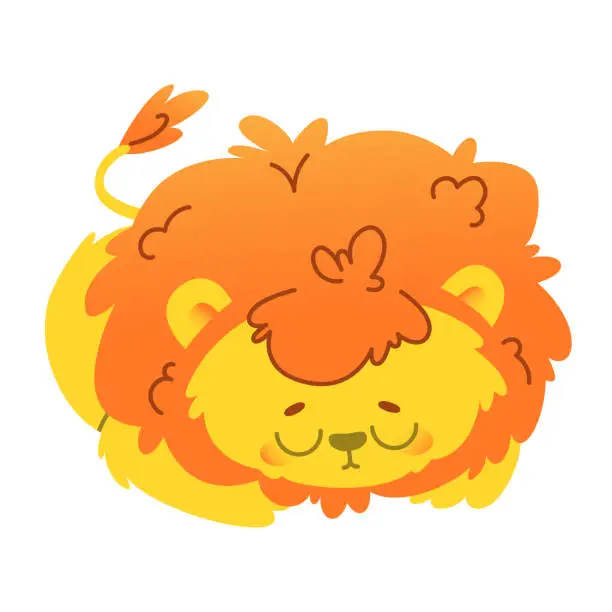 Vector illustration of baby lion sleeps curled up