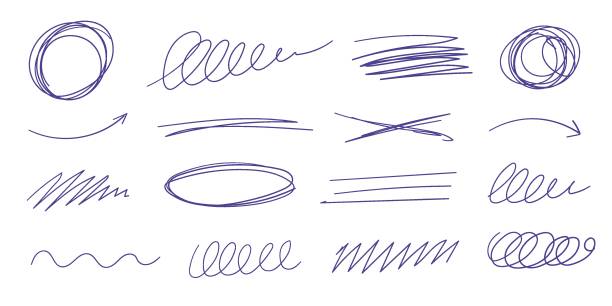 pen drawn line vector. hand drawn doodle marker stroke of graffiti texture grunge style. - single line in a row ink pen stock illustrations