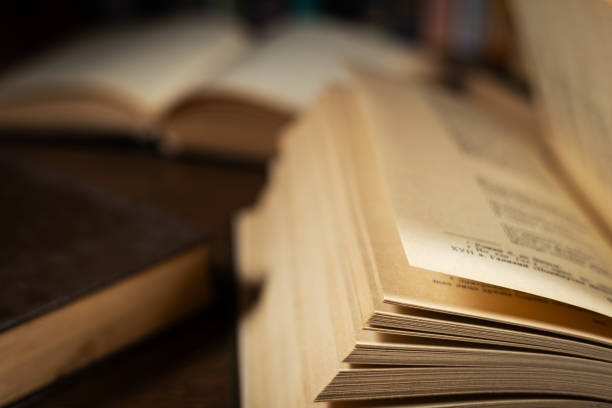 istock Pile of open books on the table in library 2086245733
