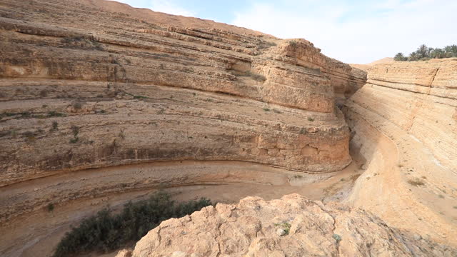 Panoramic View Of Canyon Of Mides In Tunisia. pan right shot