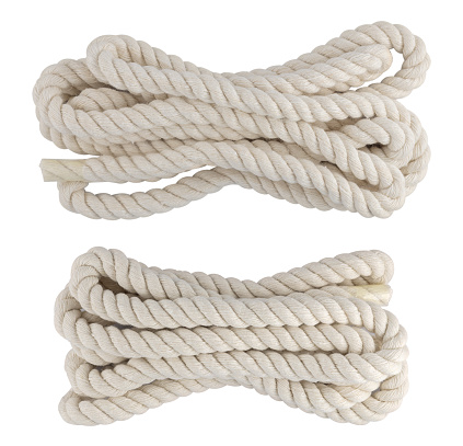 Rope closeup on white background isolated. Set or collection.