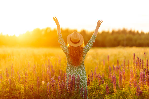 istock Beautiful woman stands on blooming fragrant lavender fields, 2086274667